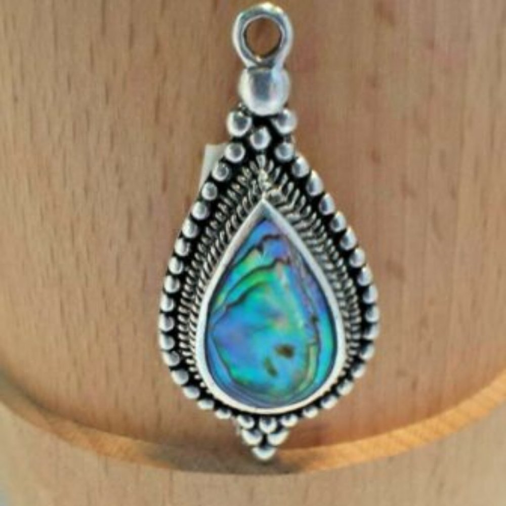 925 sterling silver abalone Paua Shell Necklace VTG